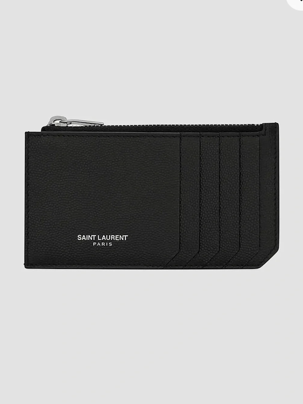 Authentic Saint Laurent Tan Leather Zip Holder Silver Fragments zipped card case